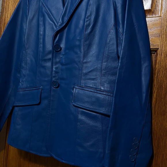 Vintage Blue Women's Genuine Leather Blazer - Picture 3 of 9